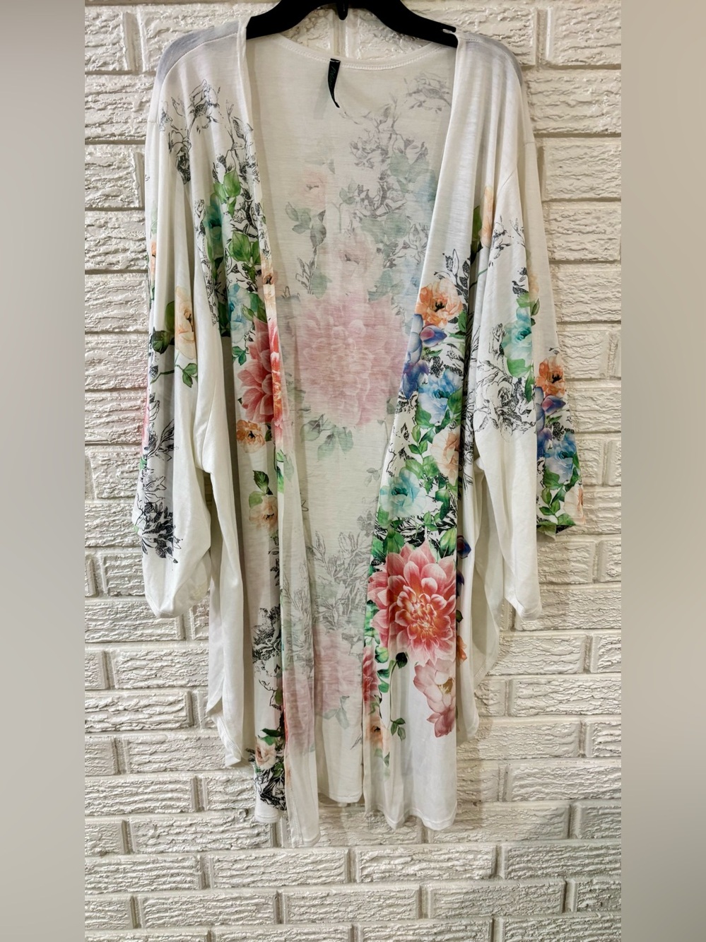 POLIANA & ELLI Floral Open Front Kimono Cardigan 3/4 Sleeve